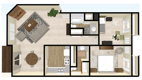 Floor plan for 2 beds, 2 baths, 1253 sqft